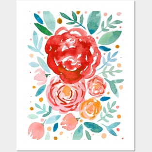 Watercolor roses bouquet - orange and green Posters and Art